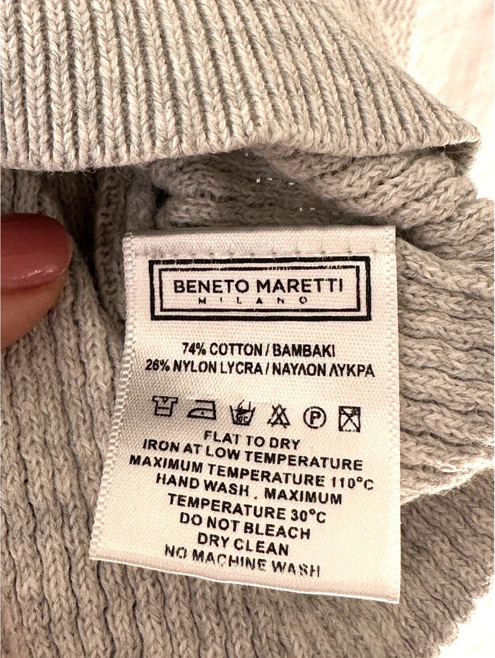 Beneto Maretti Crewneck Sweater Men's XL Light Gray Cotton Nylon Blend Pullover